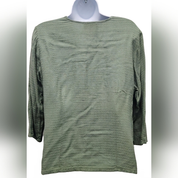 April Cornell Front Tie Button Up Sage Green Top 3/4 Sleeve Blouse Size Medium - Picture 3 of 13